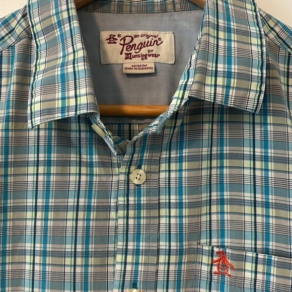 Original Penguin classic fit blue plaid button down shirt size M - Picture 2 of 7